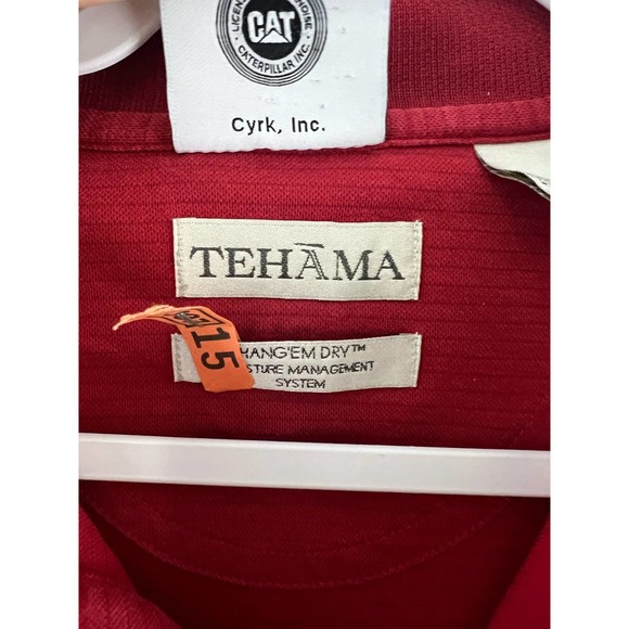 CAT Caterpillar Gift Uniform Polo Shirt Top Embroidered Large Red Collar Button - Picture 6 of 7